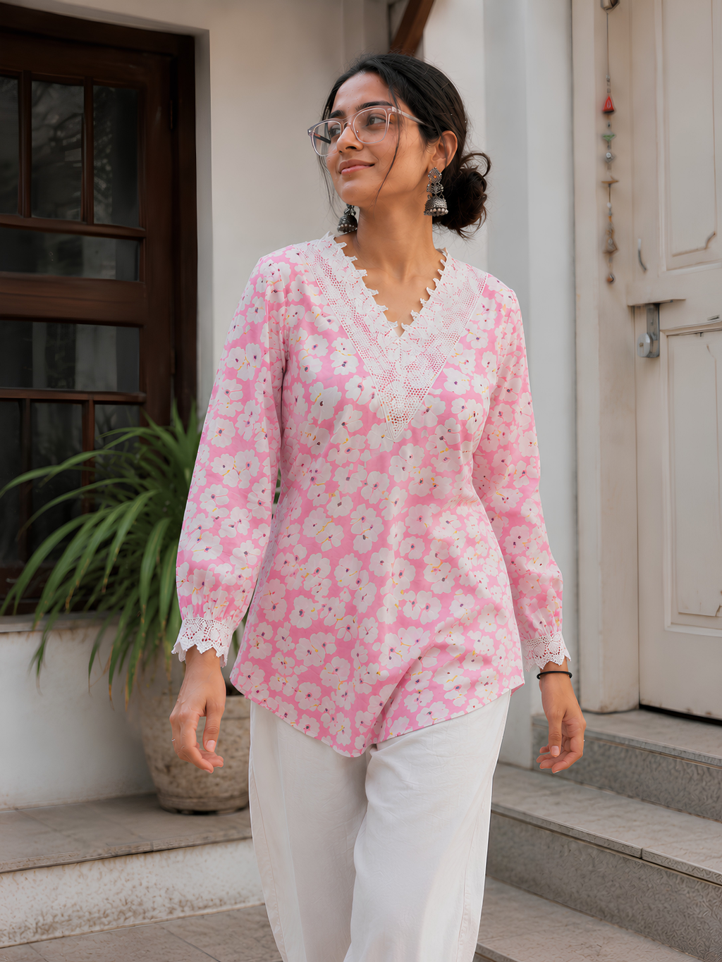 Pink Floral Kurta