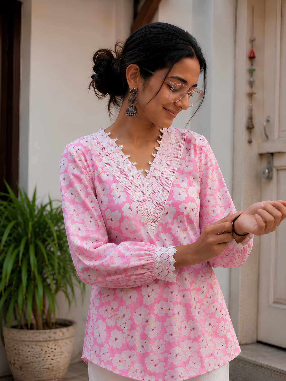 Pink Floral Kurta