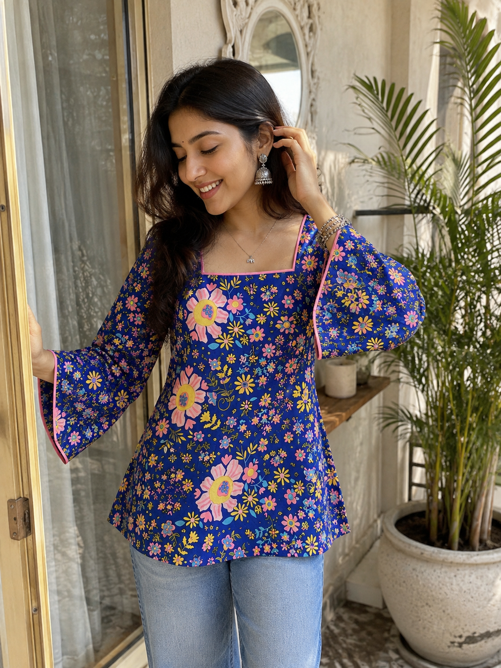 Blue Meadow Square Neck Kurta