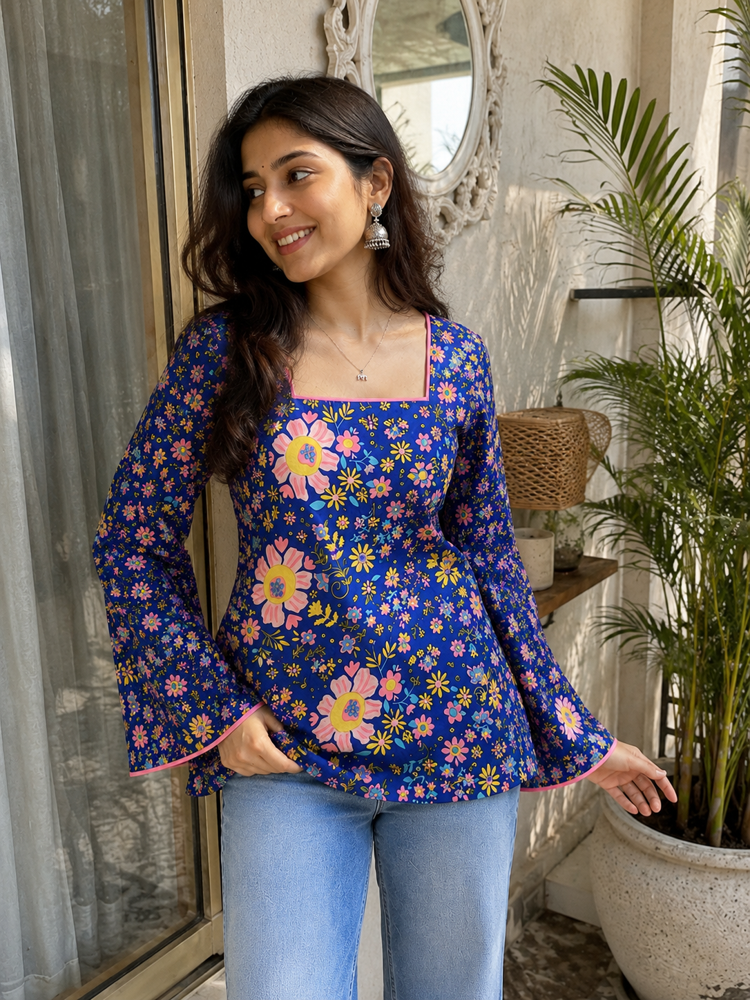 Blue Meadow Square Neck Kurta