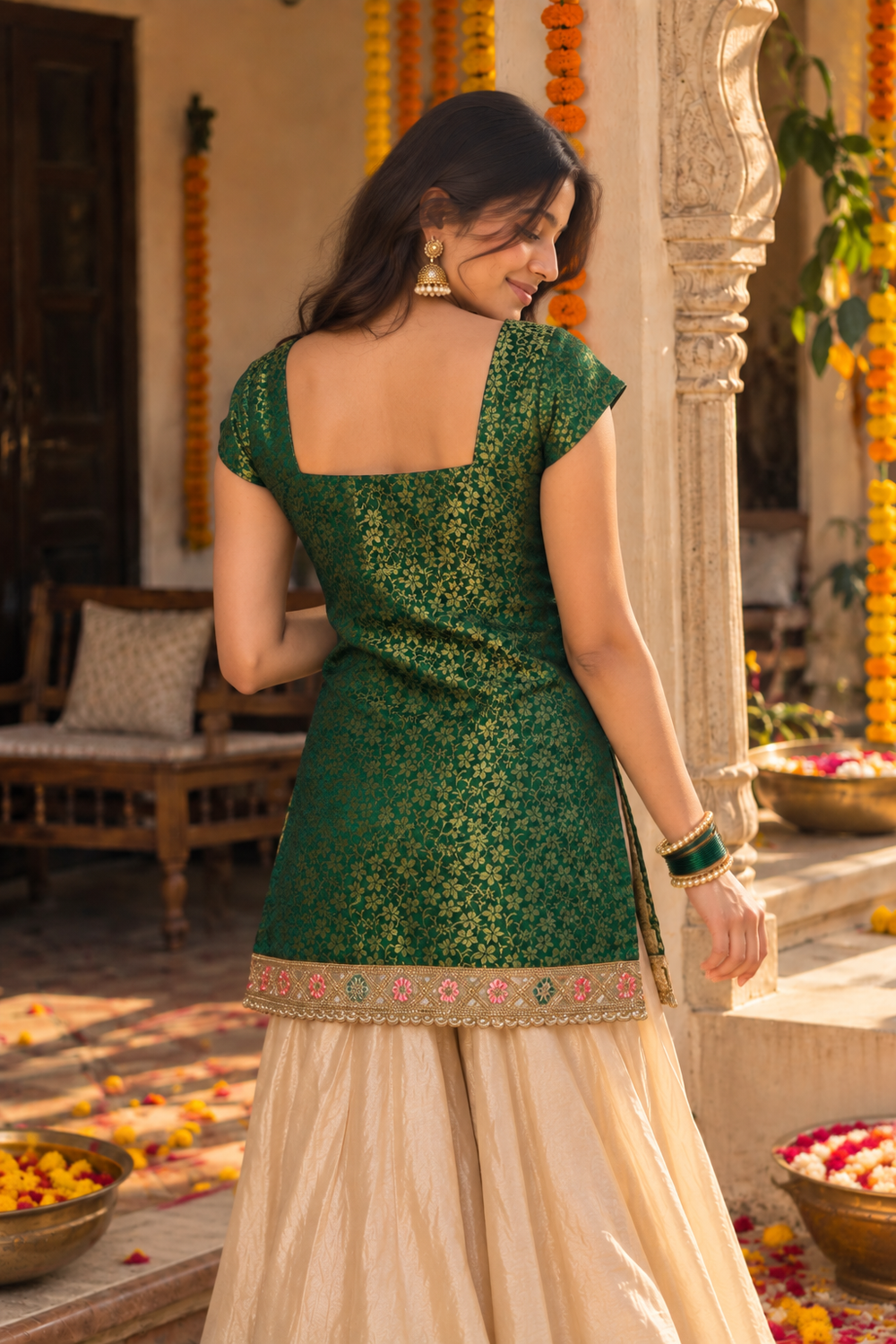 Green Banarsi Kurti