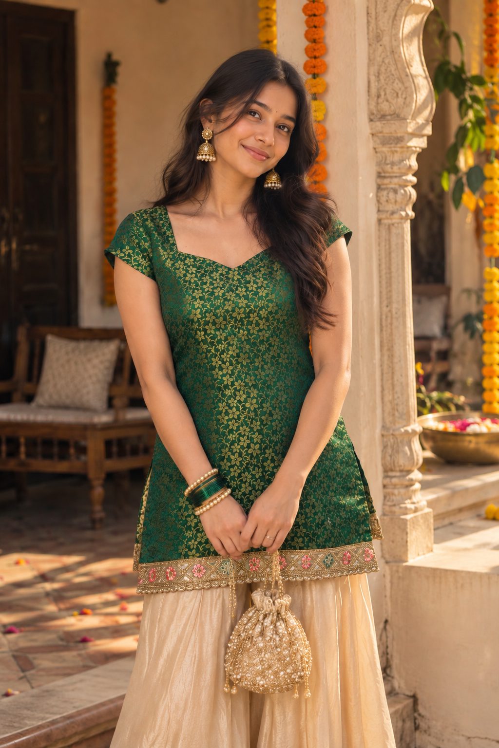 Green Banarsi Kurti