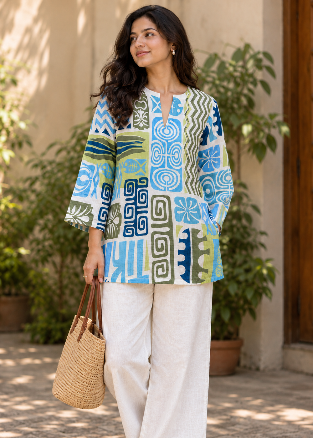 Blue Block Kurta